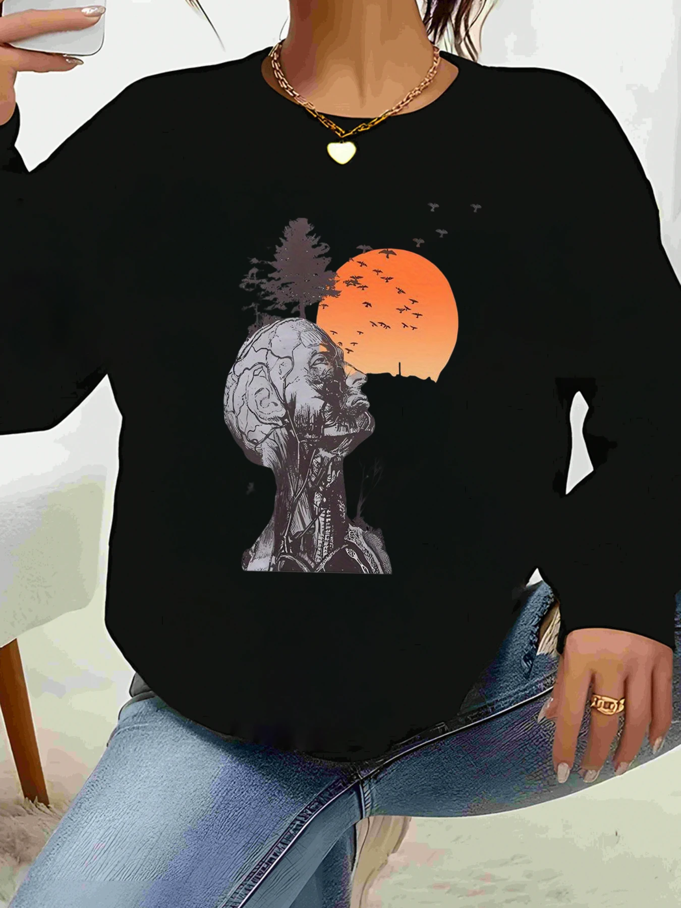 

Топ с длинными рукавами и принтом головы зомби, повседневная одежда на Хэллоуин, женская одежда