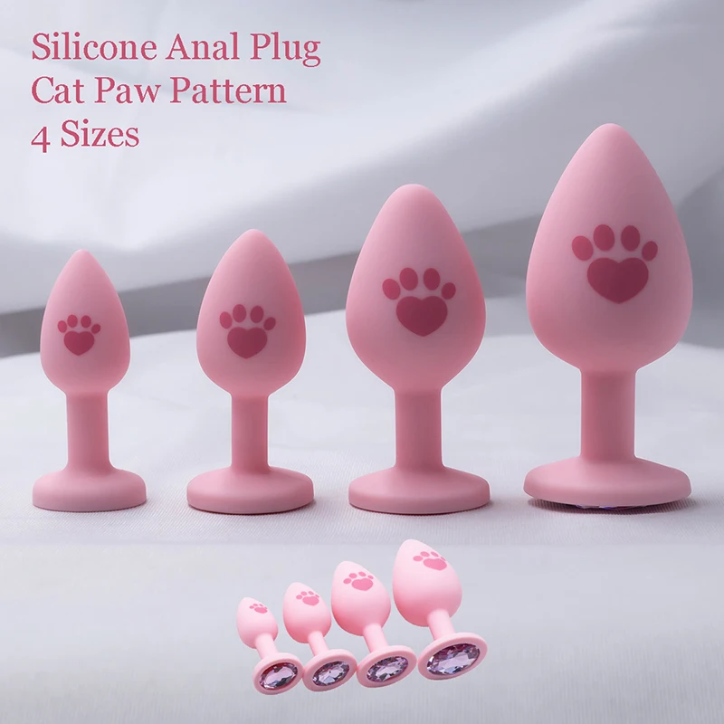 الوردي سيليكون المكونات الشرج للمرأة 4 أحجام القط باو نمط سطح أملس بعقب المكونات كريستال قاعدة الجنس لعب للمرأة الشرج دسار