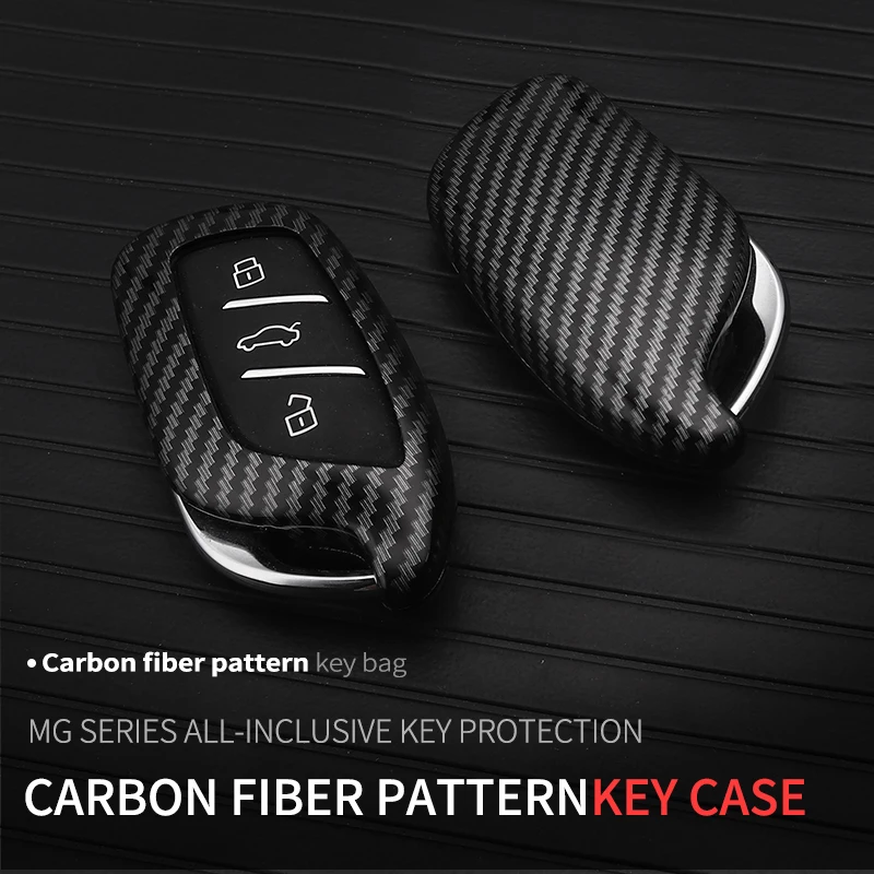 Fashion Carbon Fiber Car Remote Key Case Bag For MG MG7  MG6 MG5 MG ZS MG  MG HS MULAN 2018-2023 Key Housing Accessories