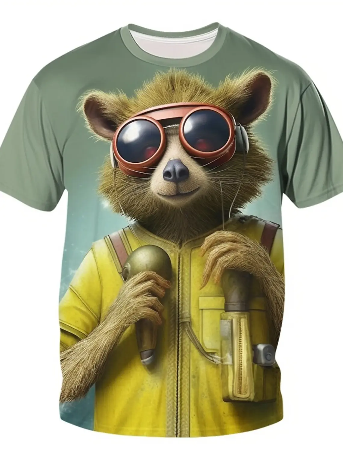 Funny T-Shirt For Men 3d Raccoon Print Tees Animal Pattern Short Sleeve Top Summer Streetwear Oversized Trendy Brand Men Clothes