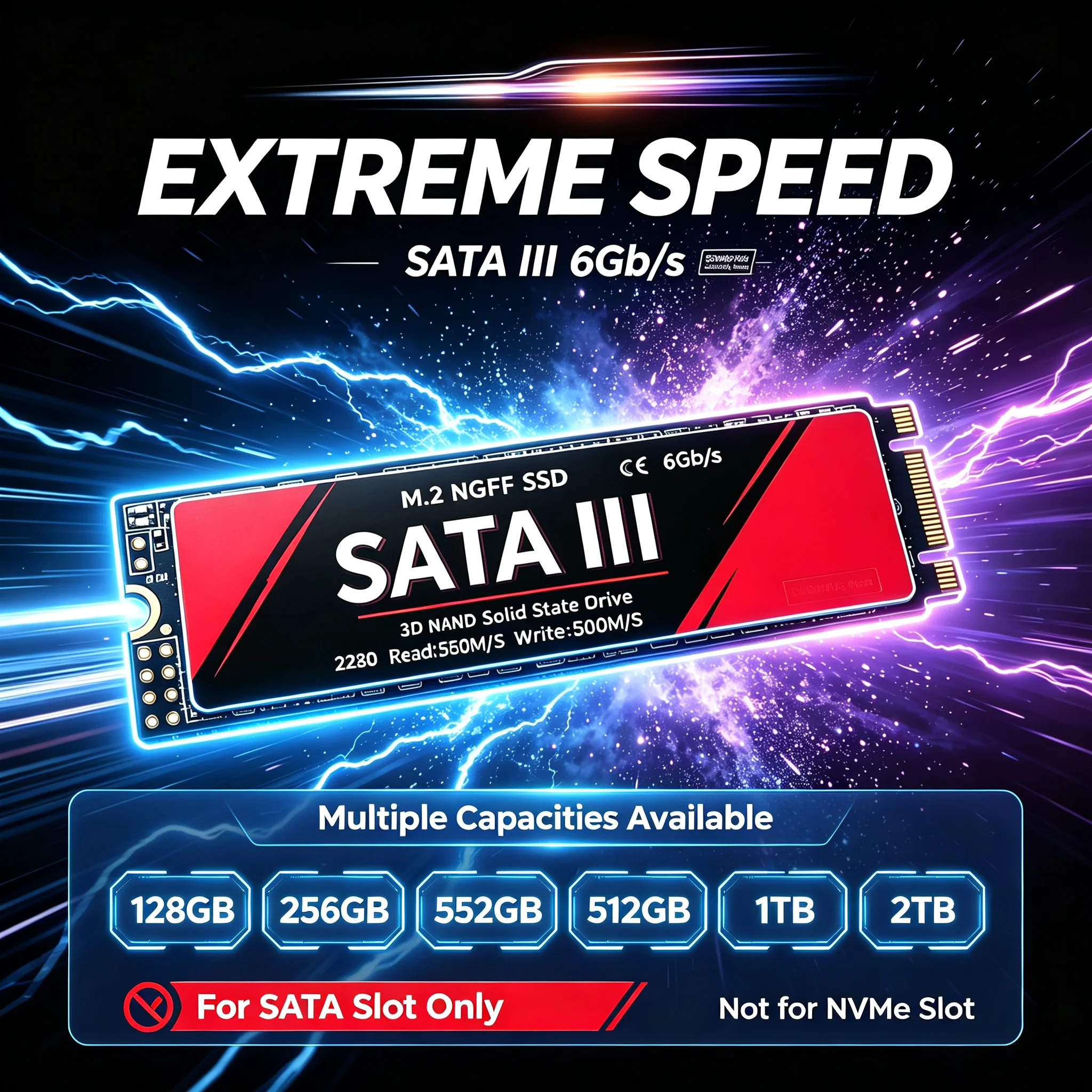 NGFF M.2 SSD SATA 3  128GB 256GB 512GB  High Speed 550MB/s Internal Drive For SATA Slot Only Not for NVMe Slot Desktop Notebook