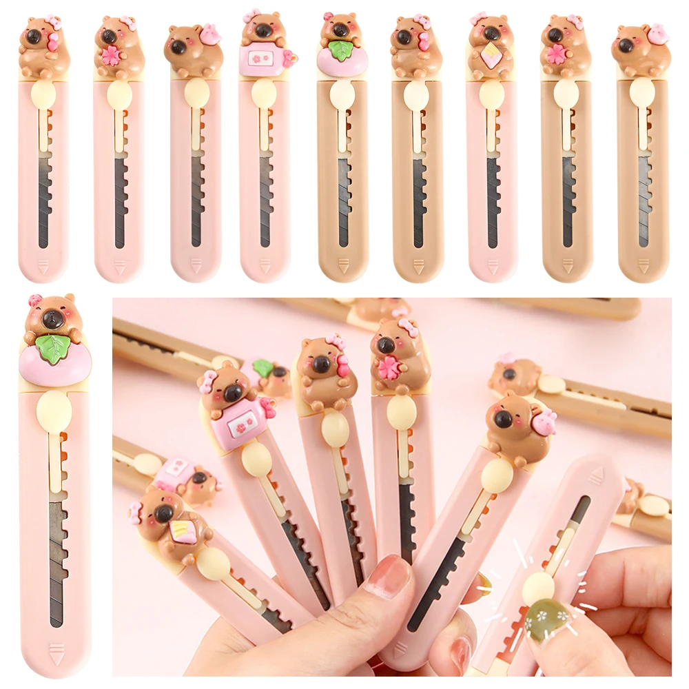 Cute Plastic Capibara Cutter Cartoon Mini Paper Cutting Tool School Office Supplies Retractable Letter Opener