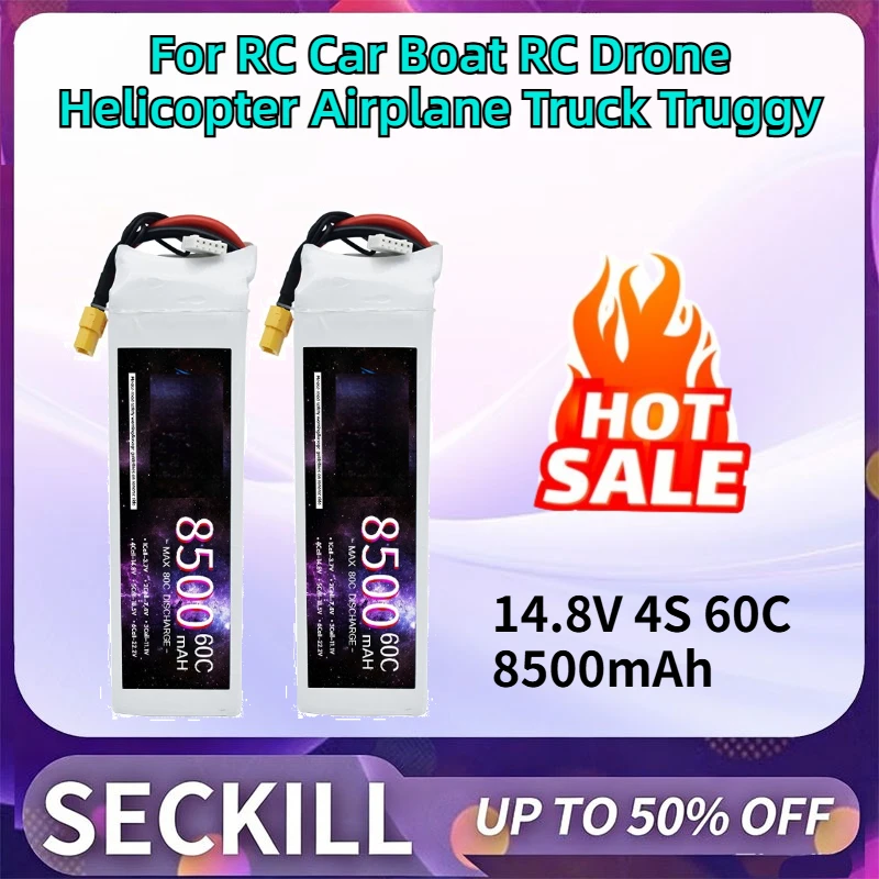 14.8V 4S 8500mAh Lipo Battery 60C with T XT60 XT90 EC5 EC8 TRX Plug for RC Car Boat RC Drone Helicopter Airplane Truck Truggy