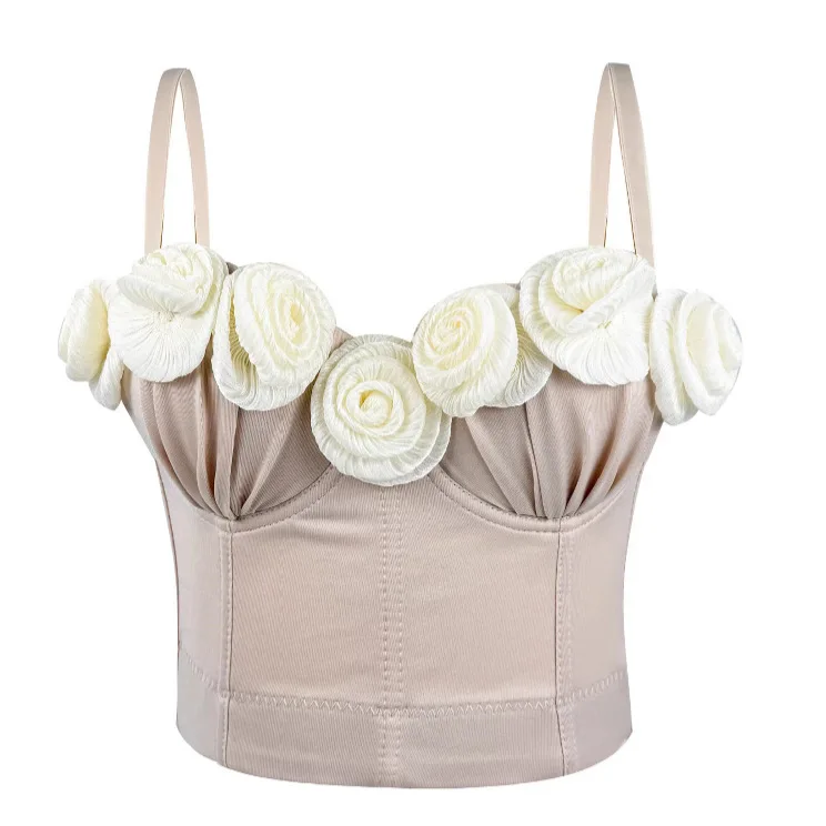 3D Rose Flower Fibone Sexy Strapl Corset Dr Cross-Border New Sle Advanced Feeling Outerwear ort Length Vest