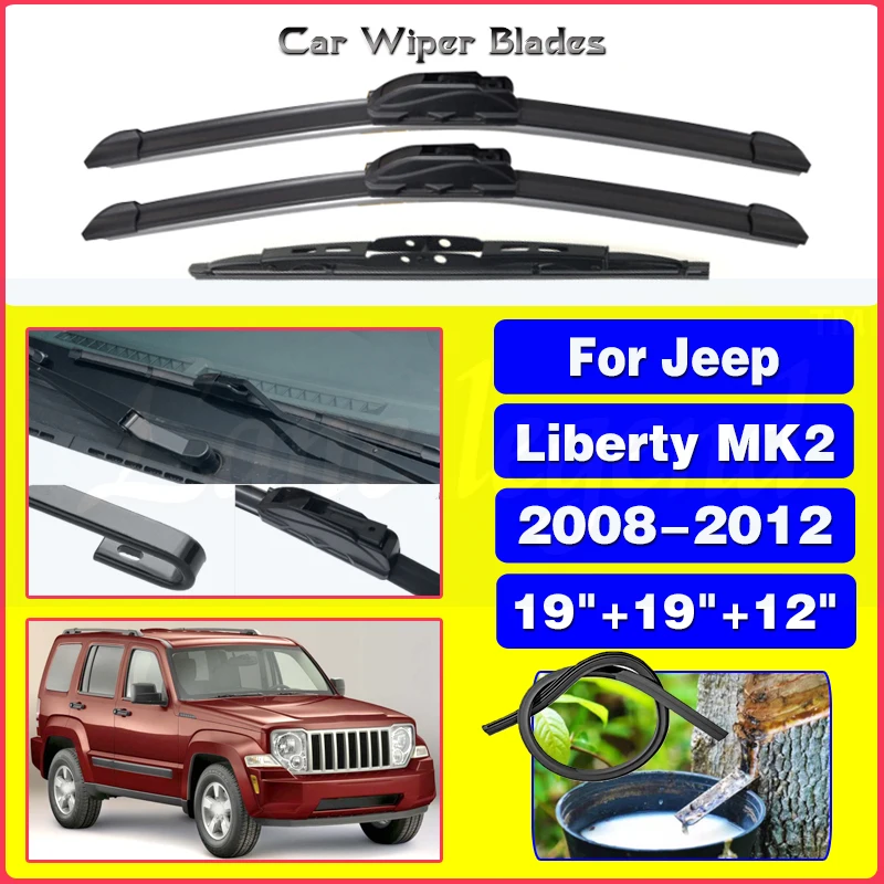 

Car Wiper Blades Windshield For Jeep Liberty KK MK2 2008 2009 2010 2011 2012 Front Rear Window Windscreen Accessories 19"19"12"