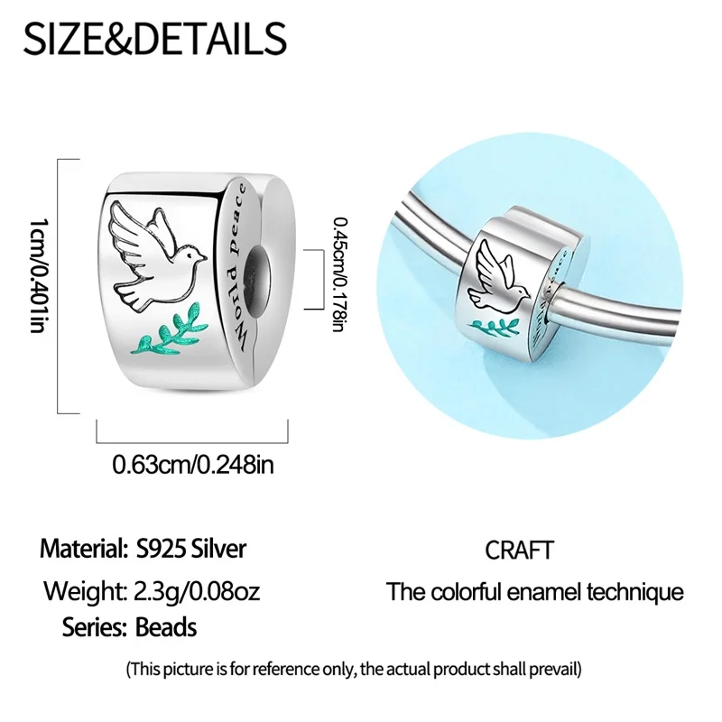 New 925 Sterling Silver Peace Dove Heart Shape Charms Beads For Women Fit Original Bracelet DIY Birthday Party Jewelry Gifts view 5