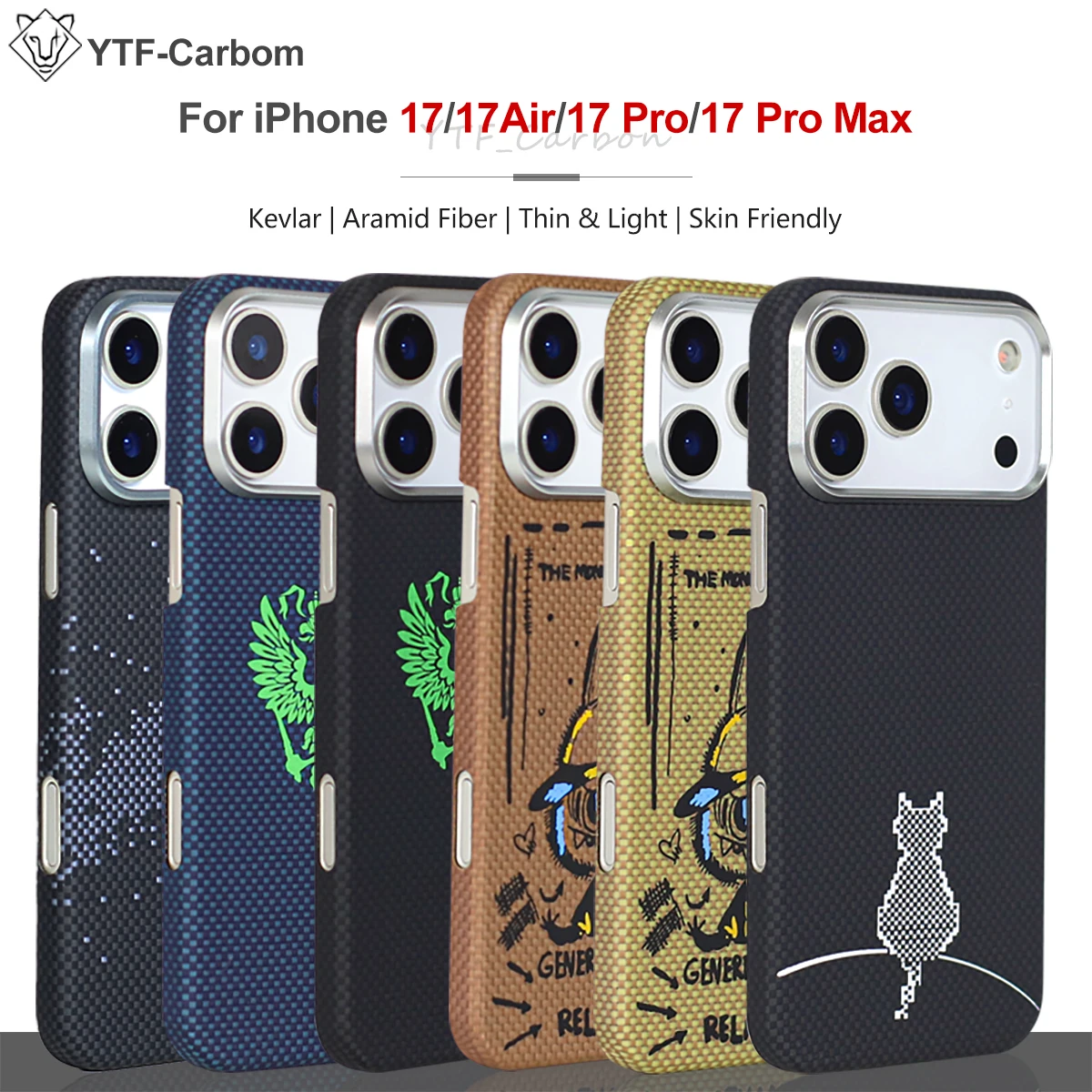 

Чехол из волокна YTF для iPhone 17 17 Pro max, ультратонкий кевларовый арамидный чехол для телефона, магнитный чехол для телефона iphone 17pro 17 Ai