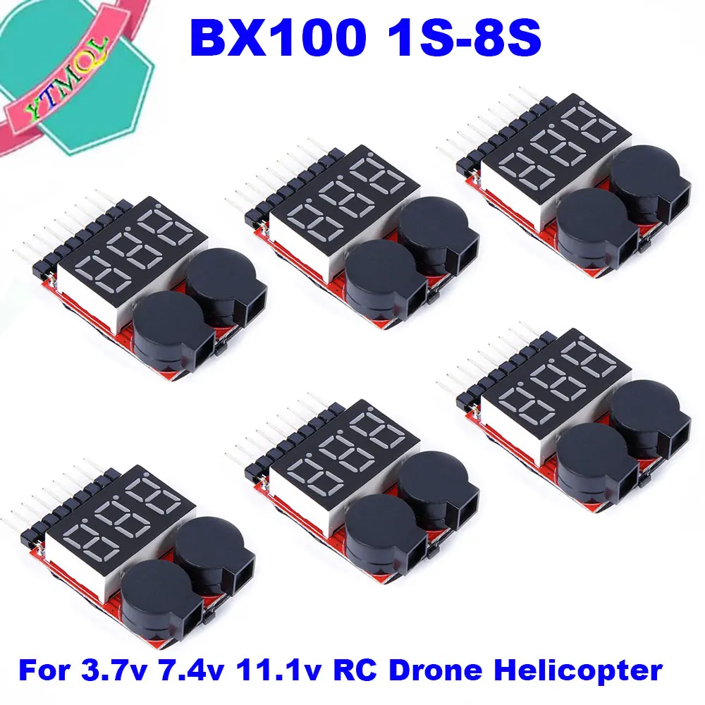 1Pcs BX100 1S-8S Battery Voltage Meter Tester Lipo Battery Monitor Buzzer Alarm Indicator For 3.7v 7.4v 11.1v RC Drone Helicopte