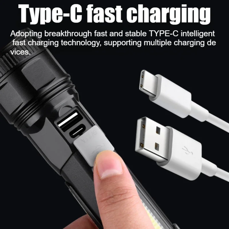 Outdoor Powerful LED Flashlight Portable USB Rechargeable LED COB Camping Torch 5 Modes Multi Functional Emergency Lantern