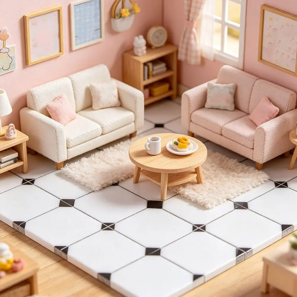 4pcs/set 1:12 Scale Miniature Dollhouse Flooring DIY Mini Dollhouse Spliced Flooring 58X58x3mm Solid Wood Floor Tiles
