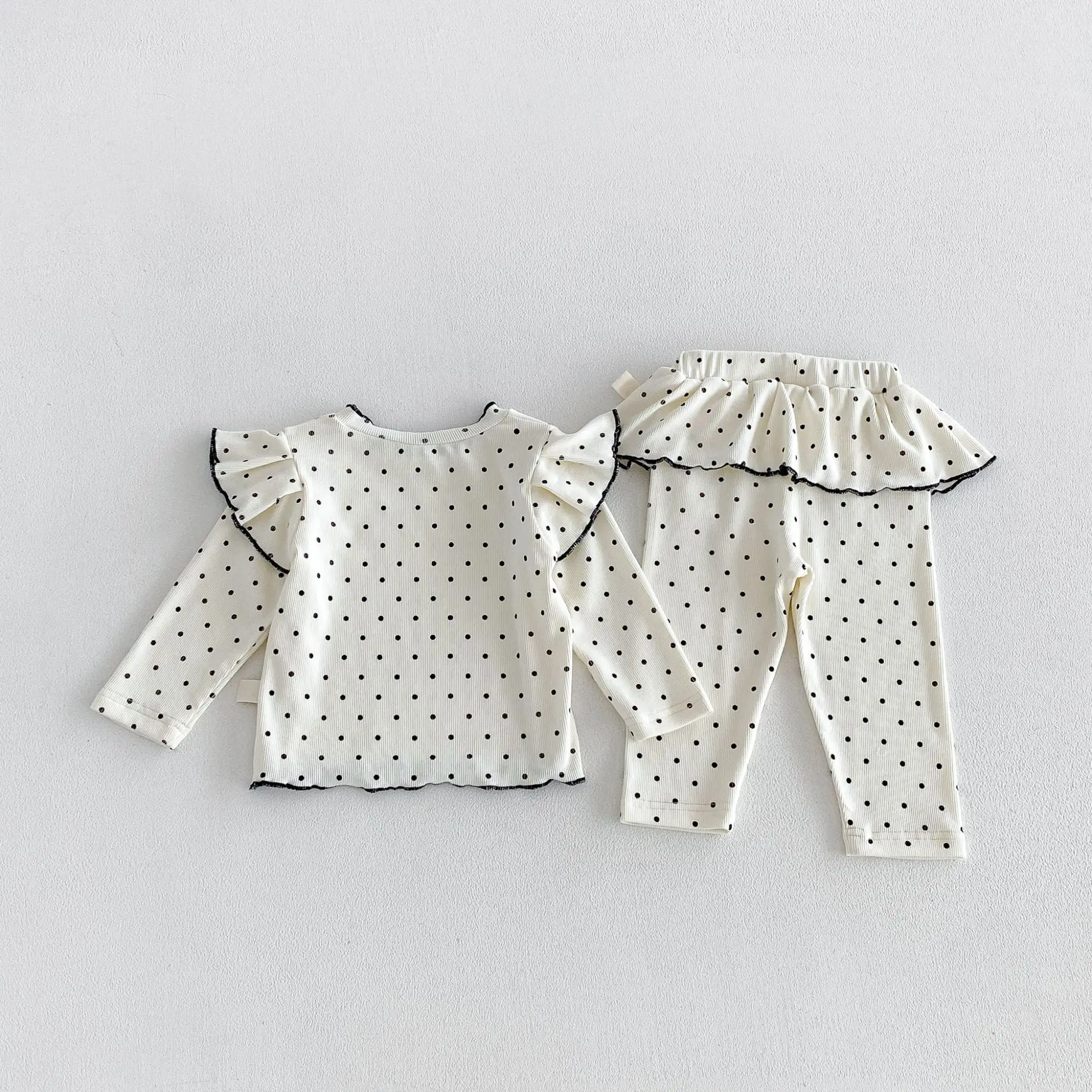 2026 Autumn New Baby Long Sleeve Clothes Set Girls Polka Dot Bottoming Shirts + Lace Leggings 2pcs Suit Toddler Cotton Outfits 2
