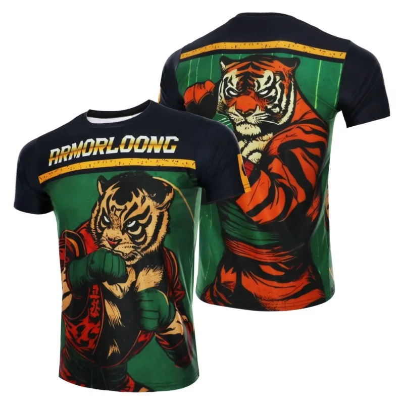 

MMA King Fist Tiger Tattoo Quick Drying Sportswear Men's Fighting Muay Thai Fighting Martial Arts Short Sleeved Clothing