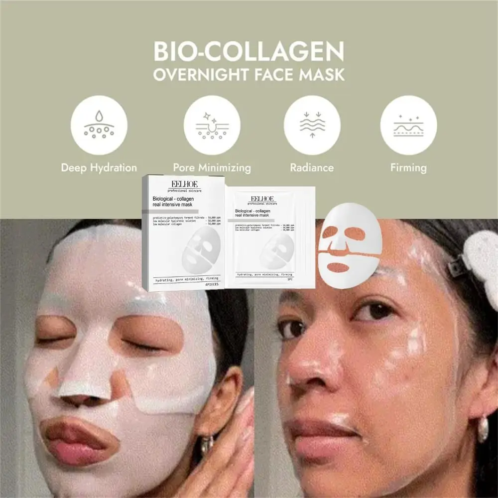 4pcs Collagen Collagen Mask Hydrating Overnight Bio-Collagen Face Mask The Real Korean Glass Pore Minimizing