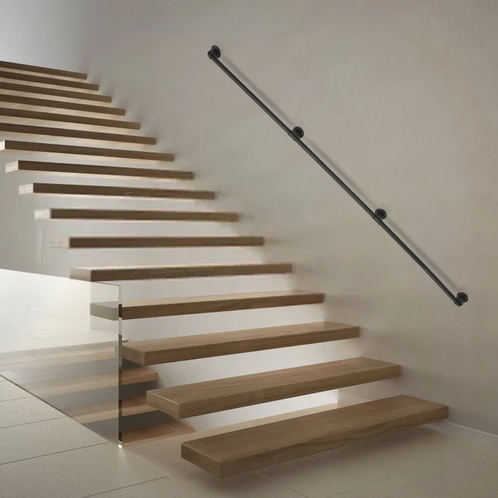 8FT 2.4M درابزين الأنابيب الصناعية درابزين معدني الدرج الدرابزين جدار جبل عدم الانزلاق سلامة درج السكك الحديدية خطوة الدرابزين درابزين