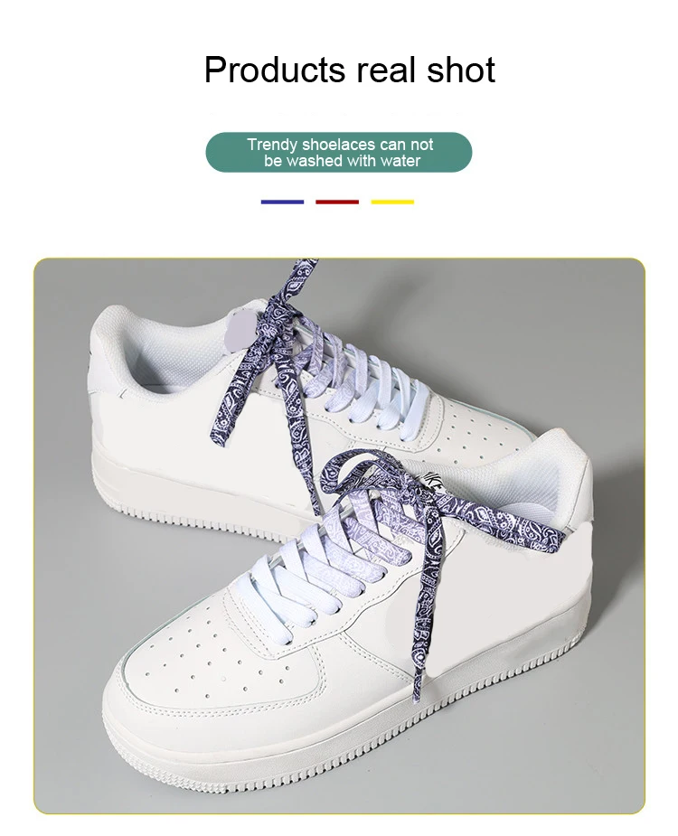 Flache, kreative, trendige Schnürsenkel mit Farbverlauf, Cashew-Blumen-Schnürsenkel, Macaron-Sneaker-Schnürsenkel, kleine weiße Schuhe – Detail 5