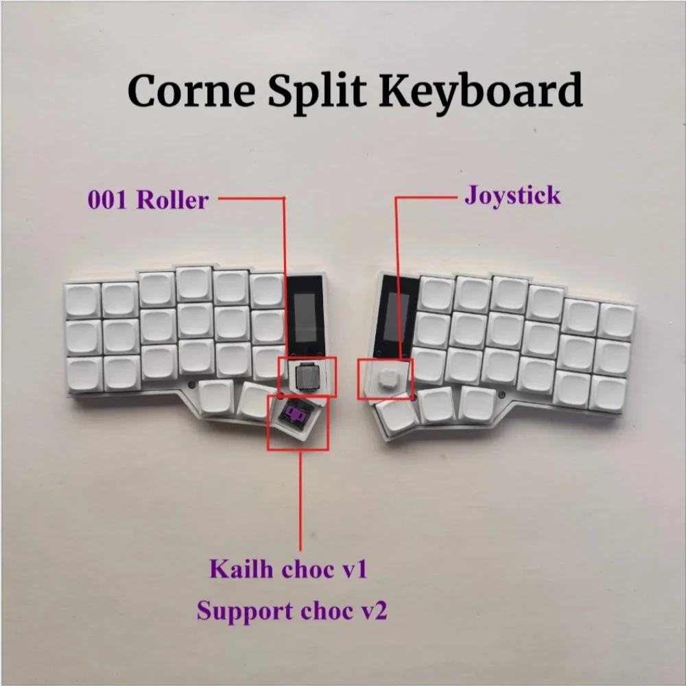 Corne V4 Low Profile Split Keyboard Roller/joystick/nice View Screen Horn Wireless Keyboard Kit Support Kailh Choc  V1/V2 Switch
