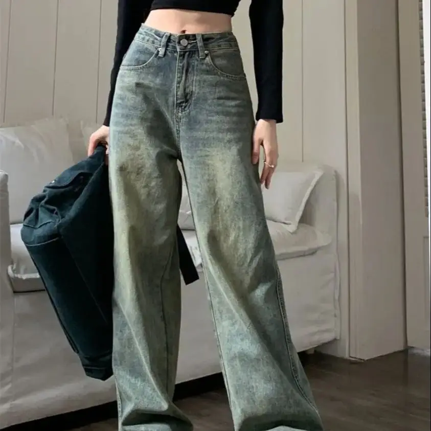 

Denim Trousers Vintage 90S Baggy Straight Female Y2K High Waist Loose Wide Leg Jeans Women Streetwear All-Match Casual Pants New