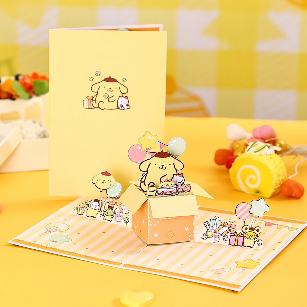 Biglietto di auguri di compleanno con PomPomPurin adorabili biglietti di auguri per cartoni animati Sanrio con busta regali di compleanno per