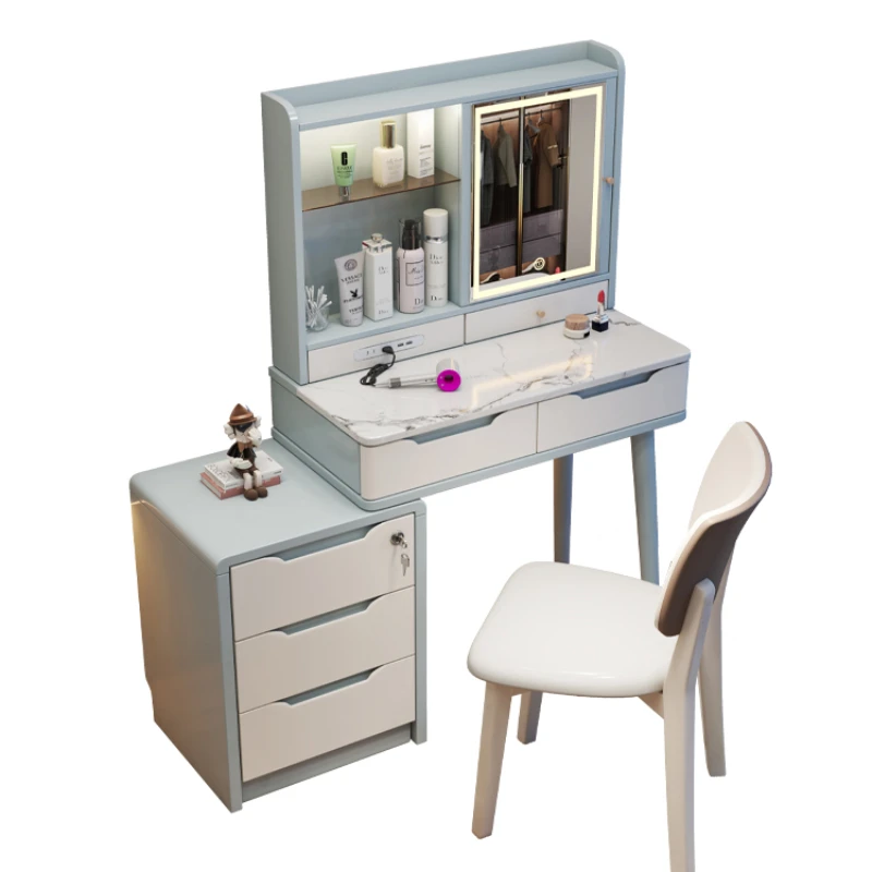 

Light luxury all solid wood dressing table, bedroom, small unit, multifunctional rock panel, storage cabinet integrated