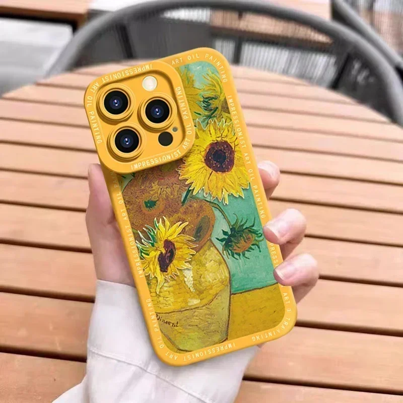 Zonnebloem Schilderij Telefoonhoesjes Voor Iphone 15 14 13 12 11 Pro Max 14Plus 15Plus 11pro 12pro 13pro 14pro 15pro Hoesje Coque Hoes