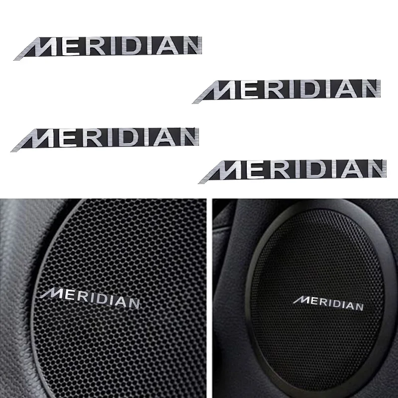 2/4/8pcs Aluminum Car Styling MERIDIAN Logo Emblem 3D Aluminum Speaker Audio Auto Emblem Decorate Sticker Decals Accessories