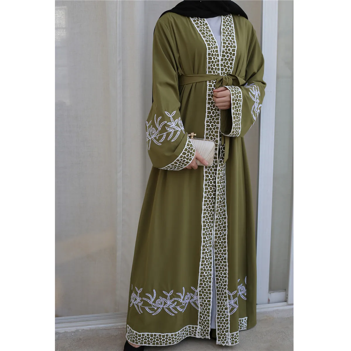 

Новый мусульманский халат Caftan Рамадан Дубай Роскошная мозаичная кружевная вышивка кардиган платье ИД абайя Ислам Мусульманское женское длинное платье 2024