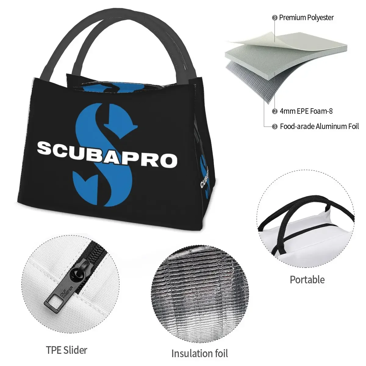 Scubapros Diving Logo Insulated Lunch Bag for Women Bento Storage Food Boxes Leakproof Container Cooler Thermal Lunch Box Tote