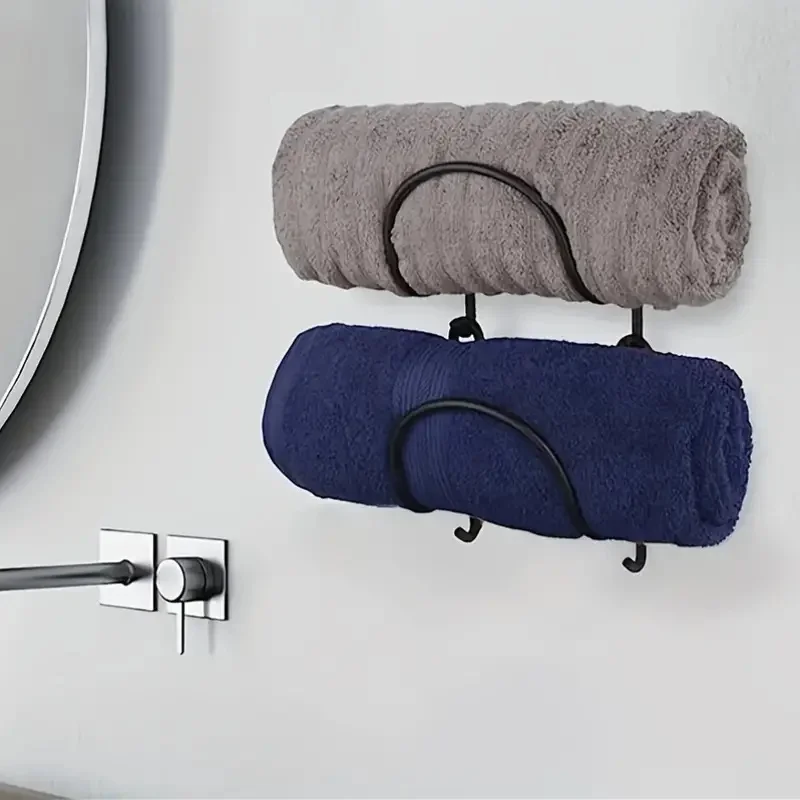 2-6Pcs Wall Mounted Towel Rack with Hooks Multi-layer Punched Free Wine Display Shelf for Bathroom Storage Wall Organizer Decor