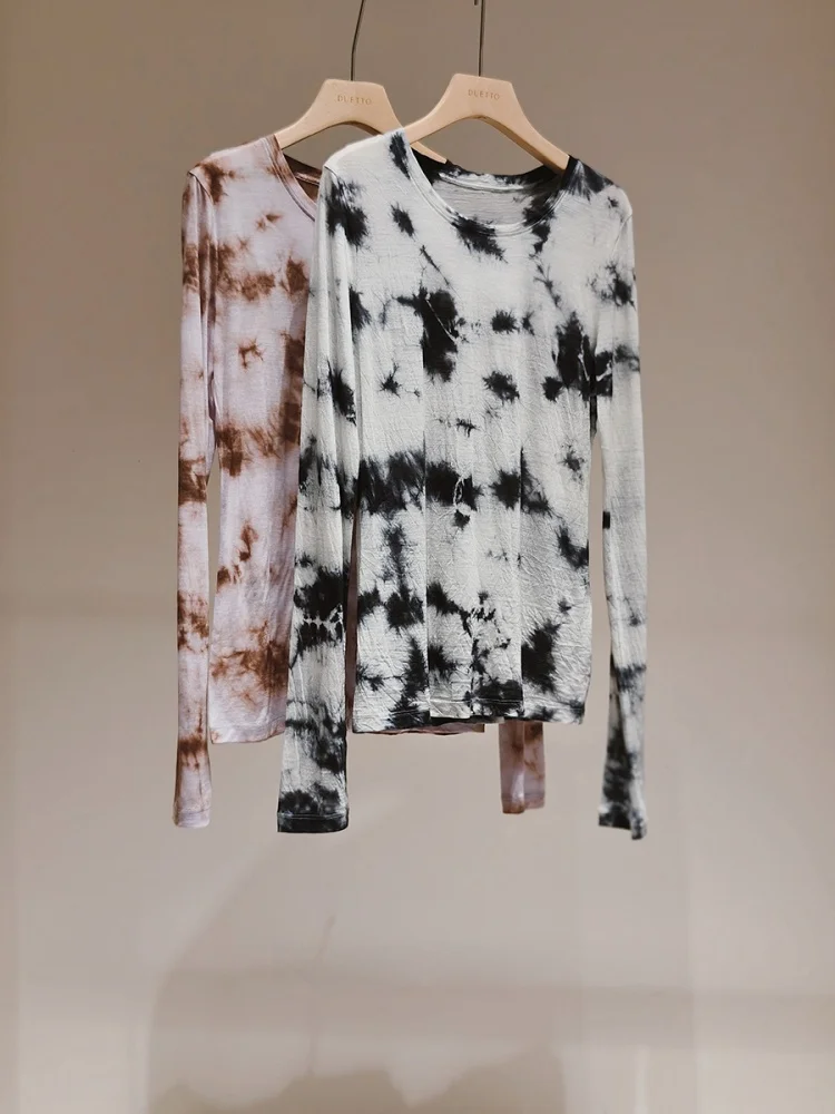 

Duetto Jellyfi Series Cool Qui Dry 00 Wool Dyed Knit Long Sve Top Women's Commute Sle Loose Fit Creative Print T-irt