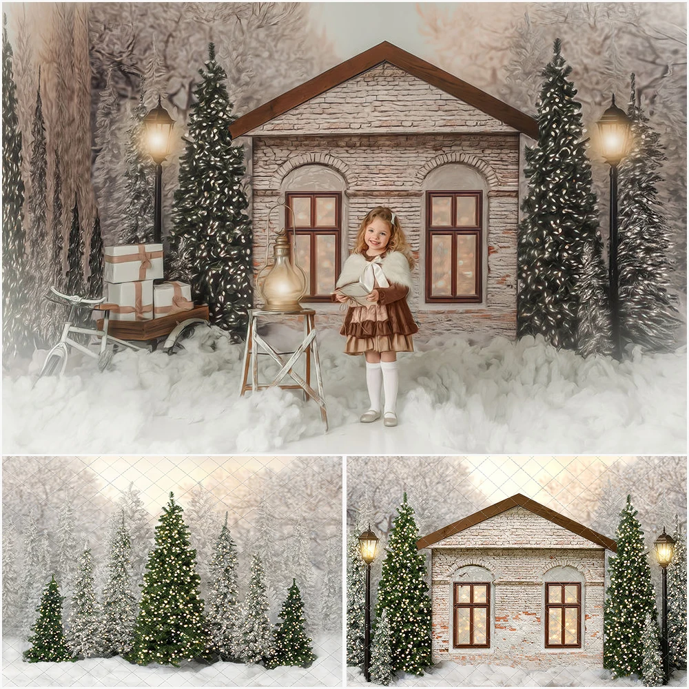 

Cozy Christmas Cottage Photography Backdrops Winter Snow Forest Photo Background Kids Baby Portrait Photo Studio Props