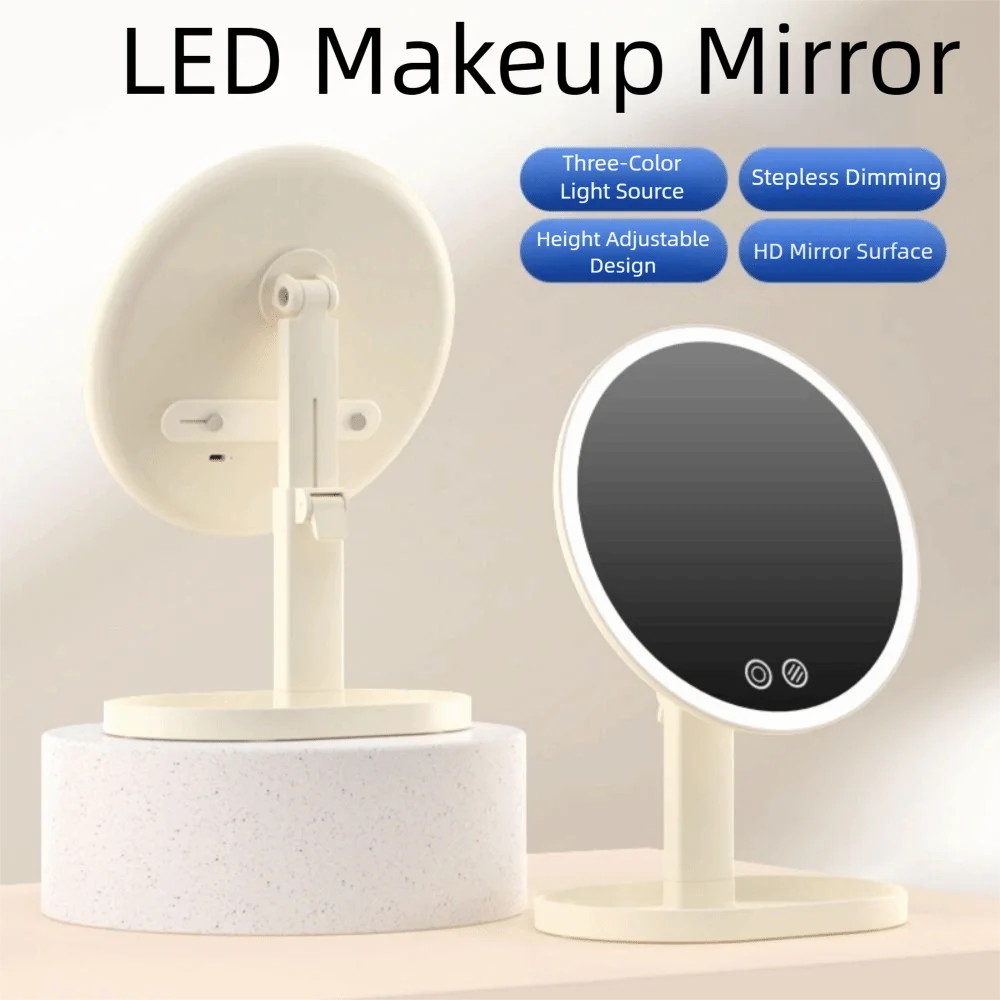 

Removable Makeup Mirror with LED Light Tricolor Light Rotatable Daylight Vanity Mirror High-Definition with Storage Base