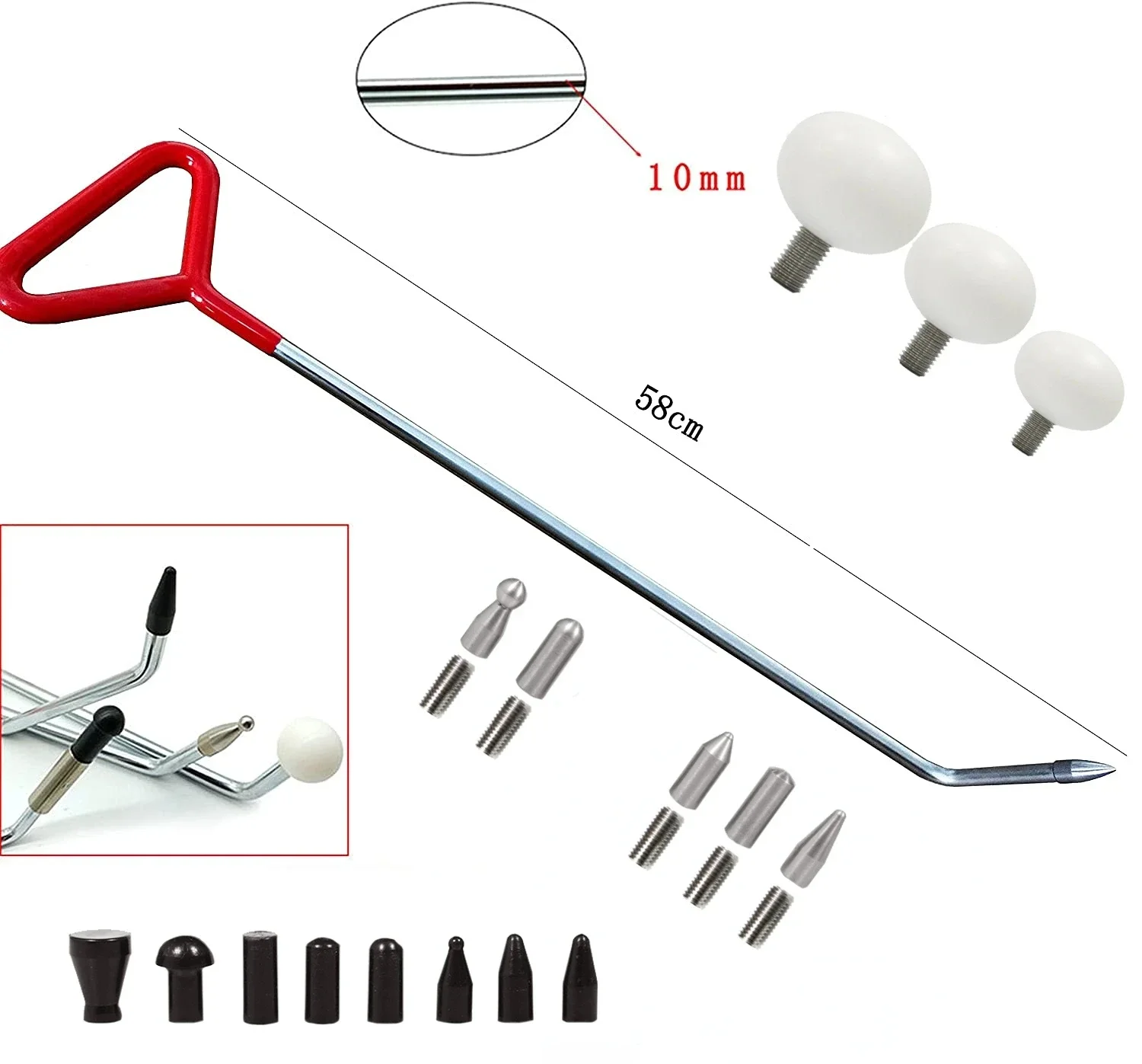 Ganchos de reparación de abolladuras de coche, varillas de empuje de acero inoxidable, Kit de palanca de eliminación de abolladuras automática para