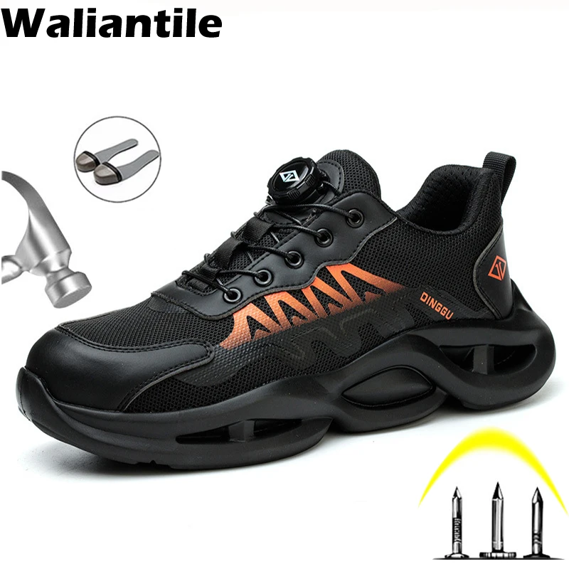 Waliantile Lace Free Men Safety Work Shoes Construction Working Boots Steel Toe Cap Puncture Proof Indestructible Sneakers Male