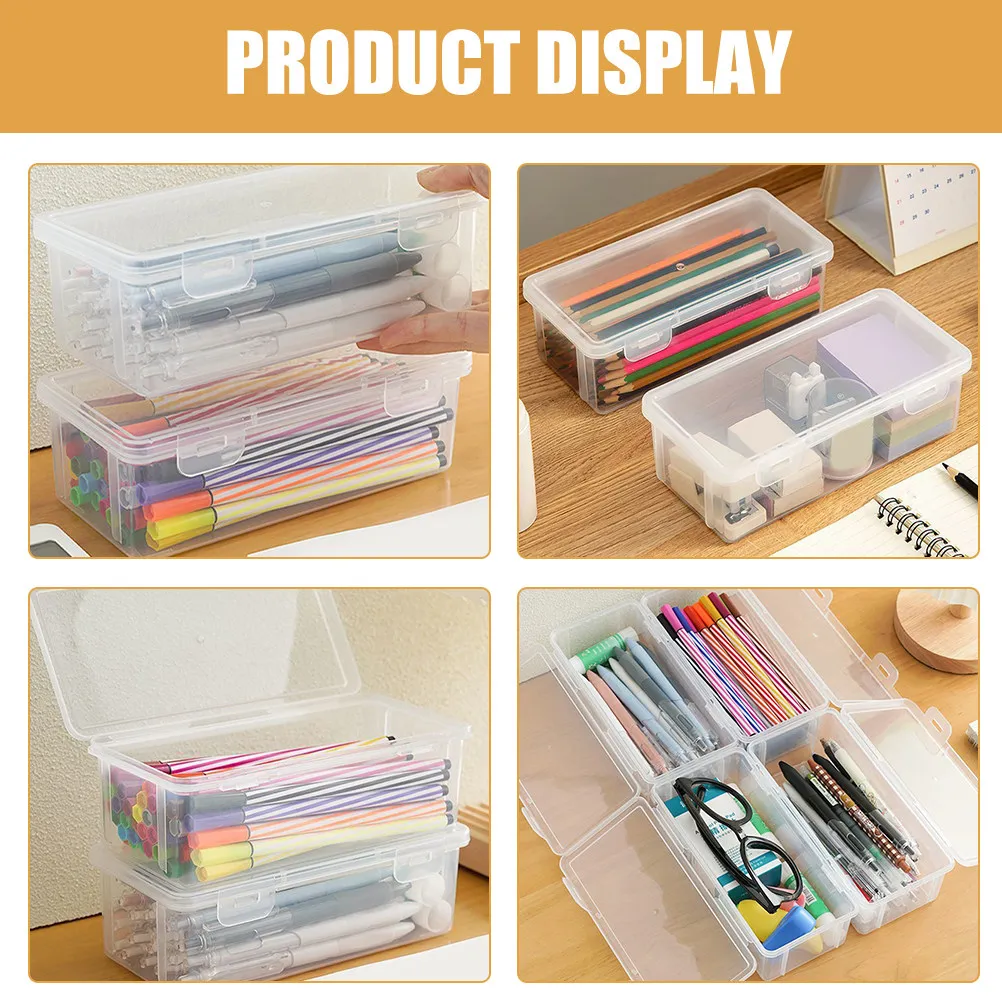 4pcs Transparent Plastic Pen Box for Pencils Markers – Large Capacity Stackable Stationery Organizer