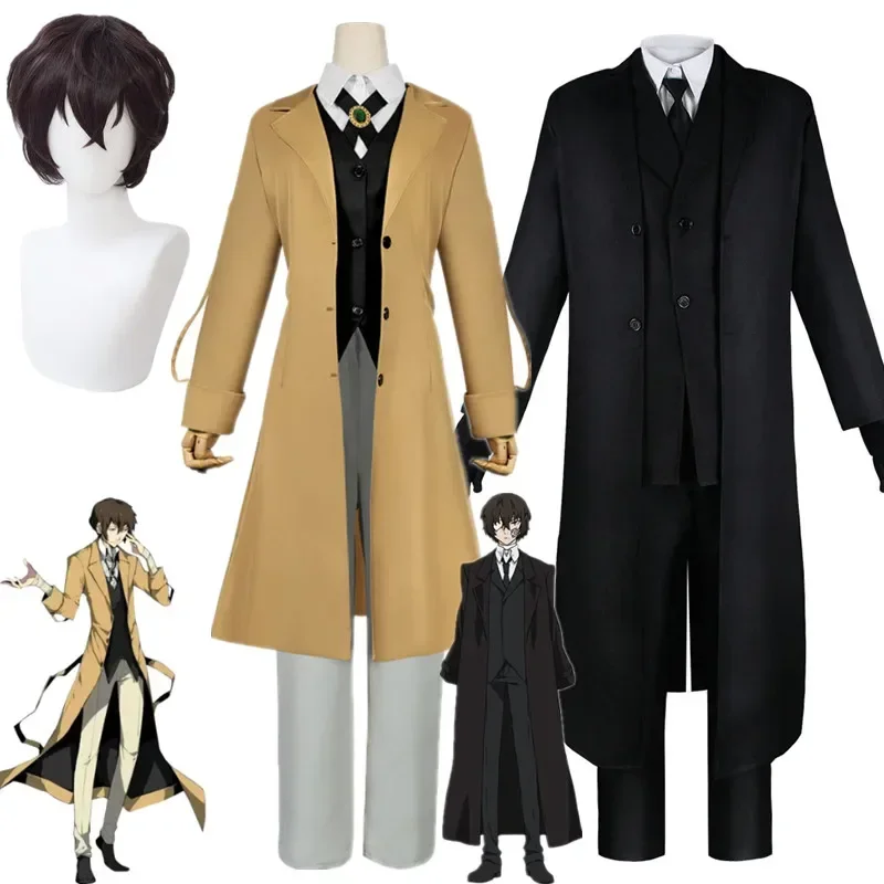 Anime Bungo Stray Dogs Dazai Osamu Cosplay Costume Long Jacket Coat Suits Outfit Uniform Halloween Christmas Party Clothes