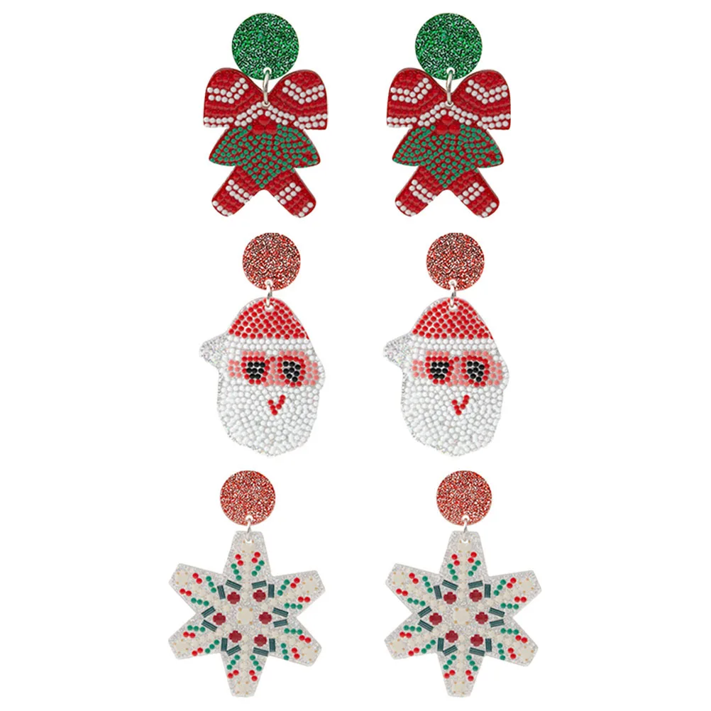 

3Pairs Christmas Earrings Set Women Drop Earrings Snowflakes Santa Claus Bows Holiday Jewelry for Women Xmas Party Accessories