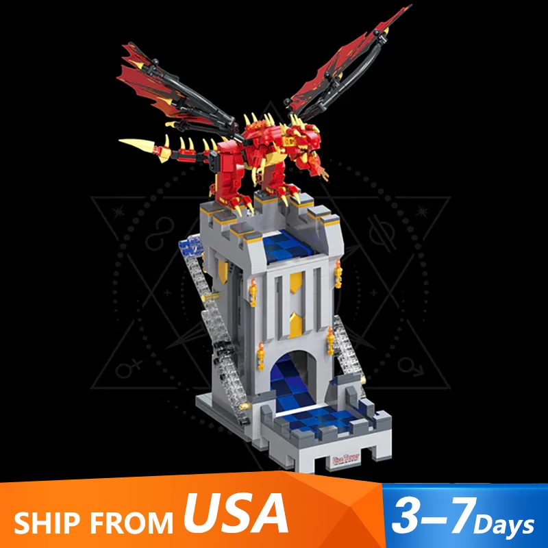

1176PCS MOC Medieval Dice Tower Building Blocks Gmae Dungeons Red Dragons Model Bricks DIY Puzzle Toys for Kids Christmas Gift