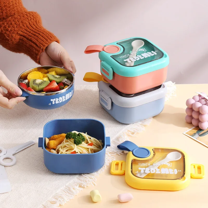 Stainless Steel Kids Lunch Box Insulated Baby Infant Outdoor with Lunch Box Supplement Bowl Spoon Scissors Bento Box