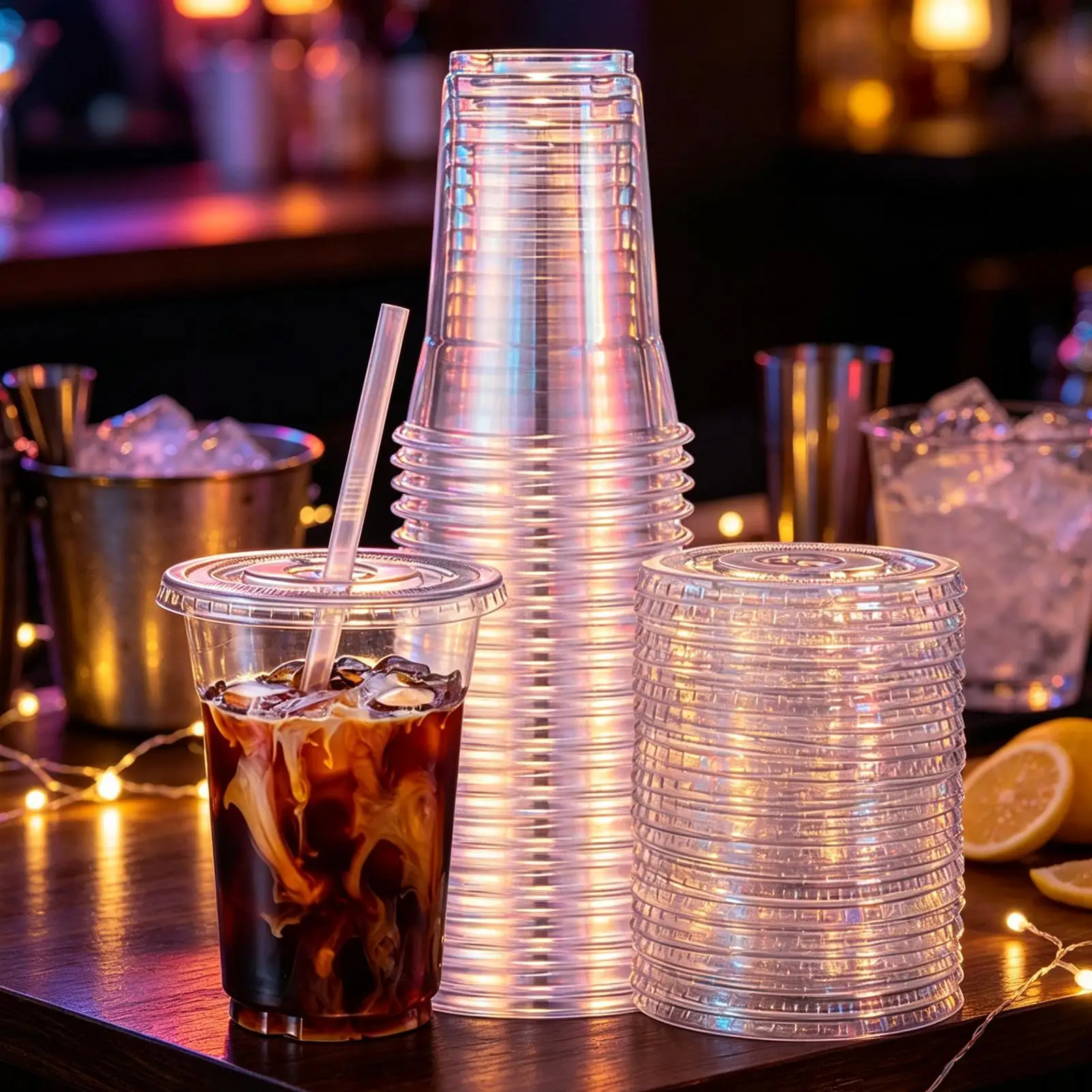 500ml 98mm Clear Plastic Cups With Lids 50 Pack Disposable Drinking Water Juice Milkshake Iced Coffee Lemonade Containers