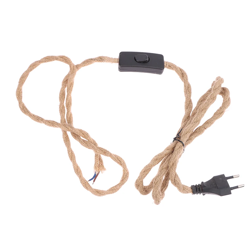 EU Plug Twisted Hemp Rope Power Cord Retro E27 Lamp Base Socket Cable 1.8 Meters Twine Switch Wire For Wall Lamp Decor