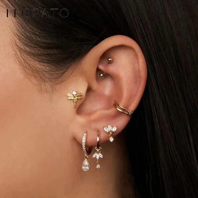 925 Sterling Silver Ear Needle Leafy shape Zircon Pearl Pendant Hoop Earrings Crystal Drop Earrings Luxury Wedding Jewelry Gifts