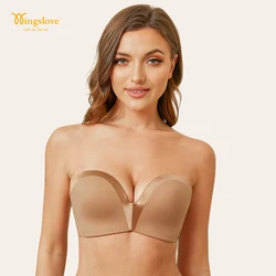 WingsLove Adjustable Strapless Bra Push Up Invisible Multiway Lingerie Backless Minimizer Removable Solid Underwear