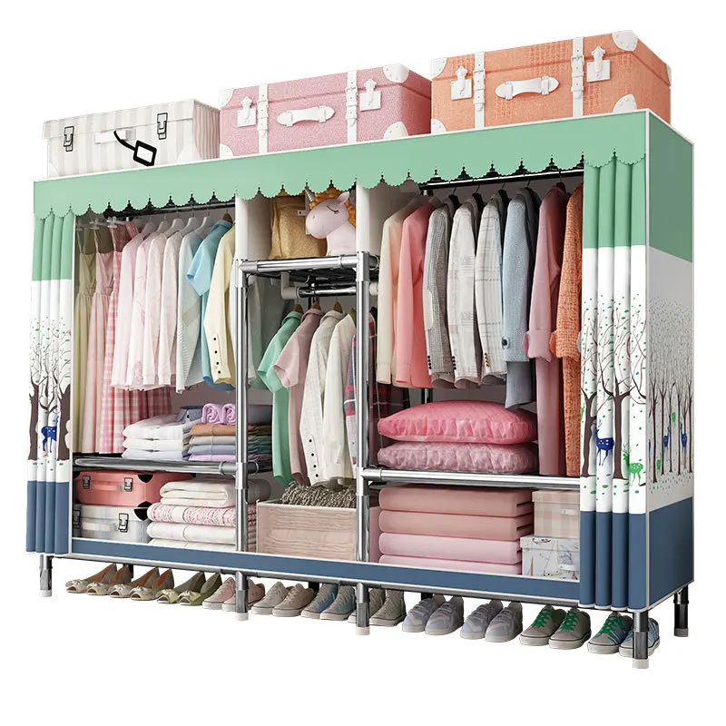 

Simple rental housing steel pipe cloth economical simple household bedroom rental housing wardrobe