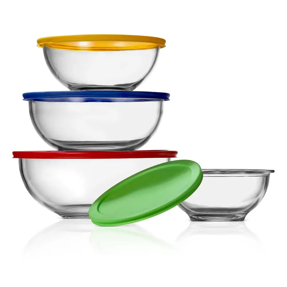 

Glass mixing bowl set 4-piece stackable premium food prep container with secure locking lid
