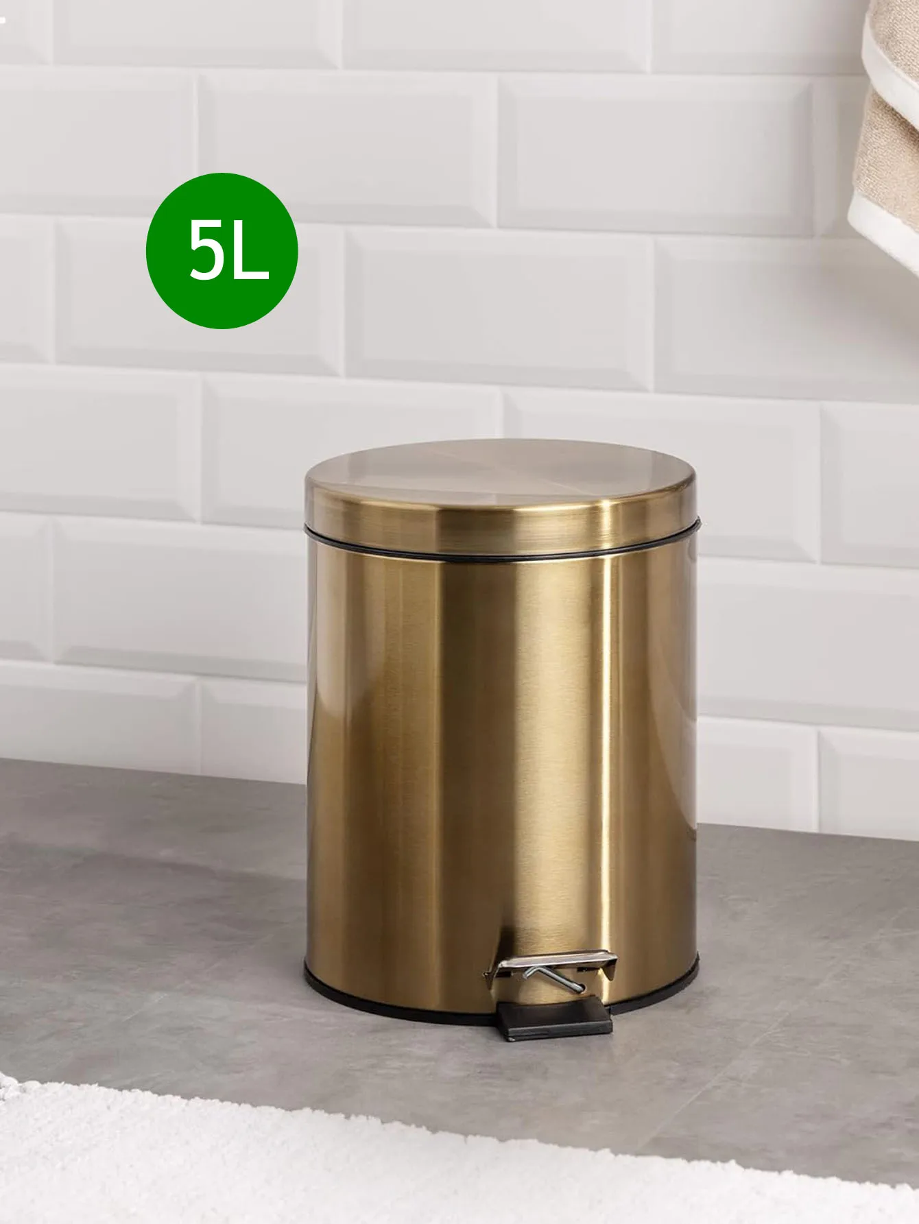 Gold 5L Stainless Steel Trash Can Kitchen Garbage Bin Bathroom Metal Waterproof Garbage Can with Lid and Removable Inner Bucket