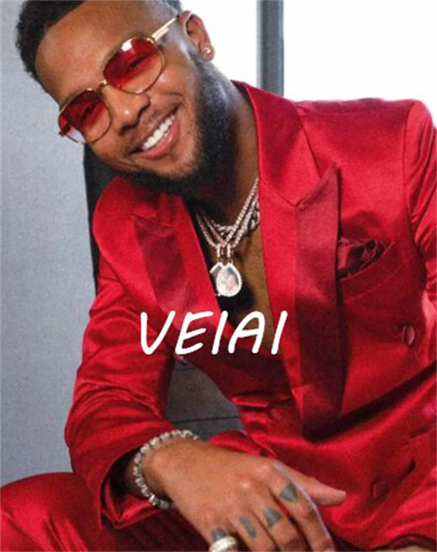 تخصيص الرجال الدعاوى الساتان سليم صالح الأحمر لامعة العريس حفلة موسيقية فستان الزفاف سهرة مصممة 2 قطعة سترة + السراويل #6