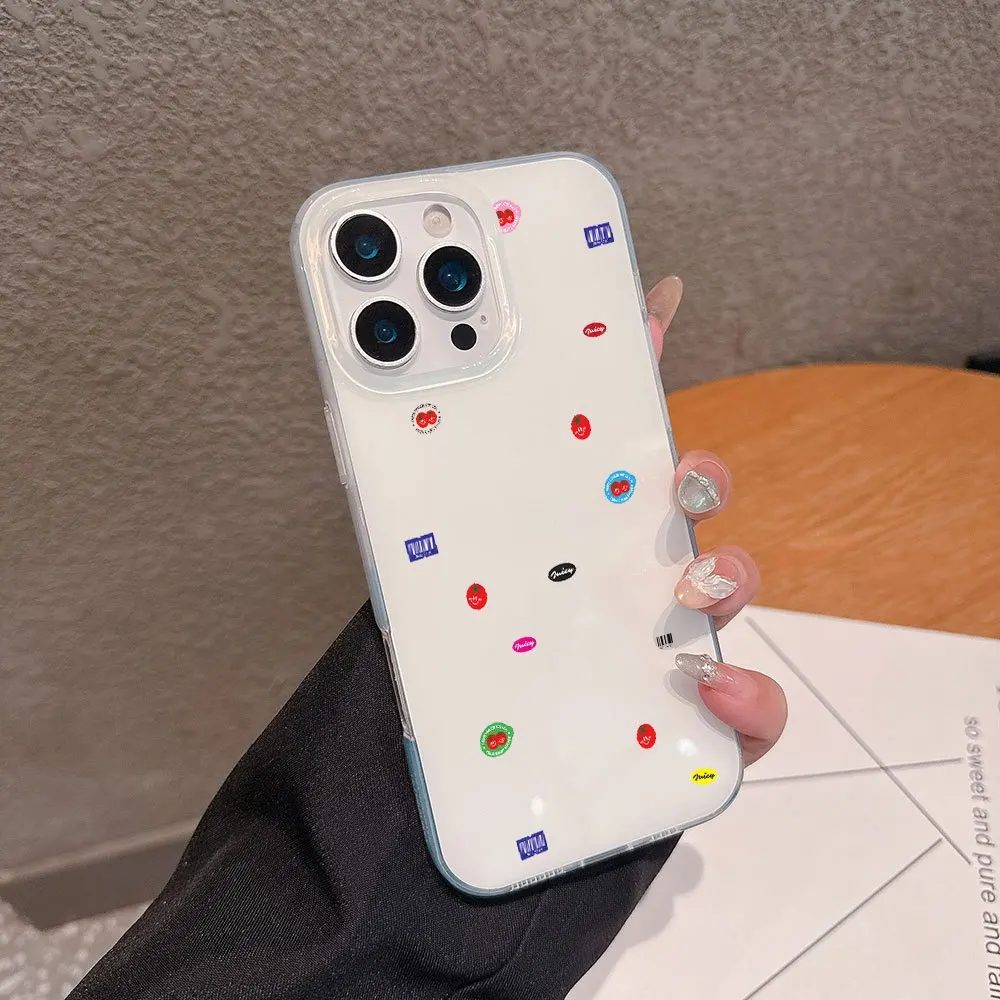 Cute Fruit Sticker Transparent Phone Case For Samsung Galaxy A55 A57 S26 S24 S25 Ultra S23 Plus A36 A06 A55 A37 A17 A27 Cover