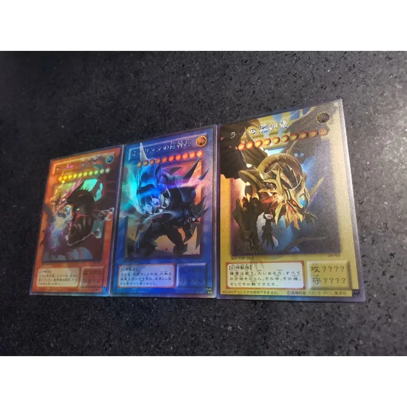 3pcs/set Yu Gi Oh Egyptian God Sacred Beasts Self Made Refraction Flash Card Anime Classics Game Collection Cards Toy Gift