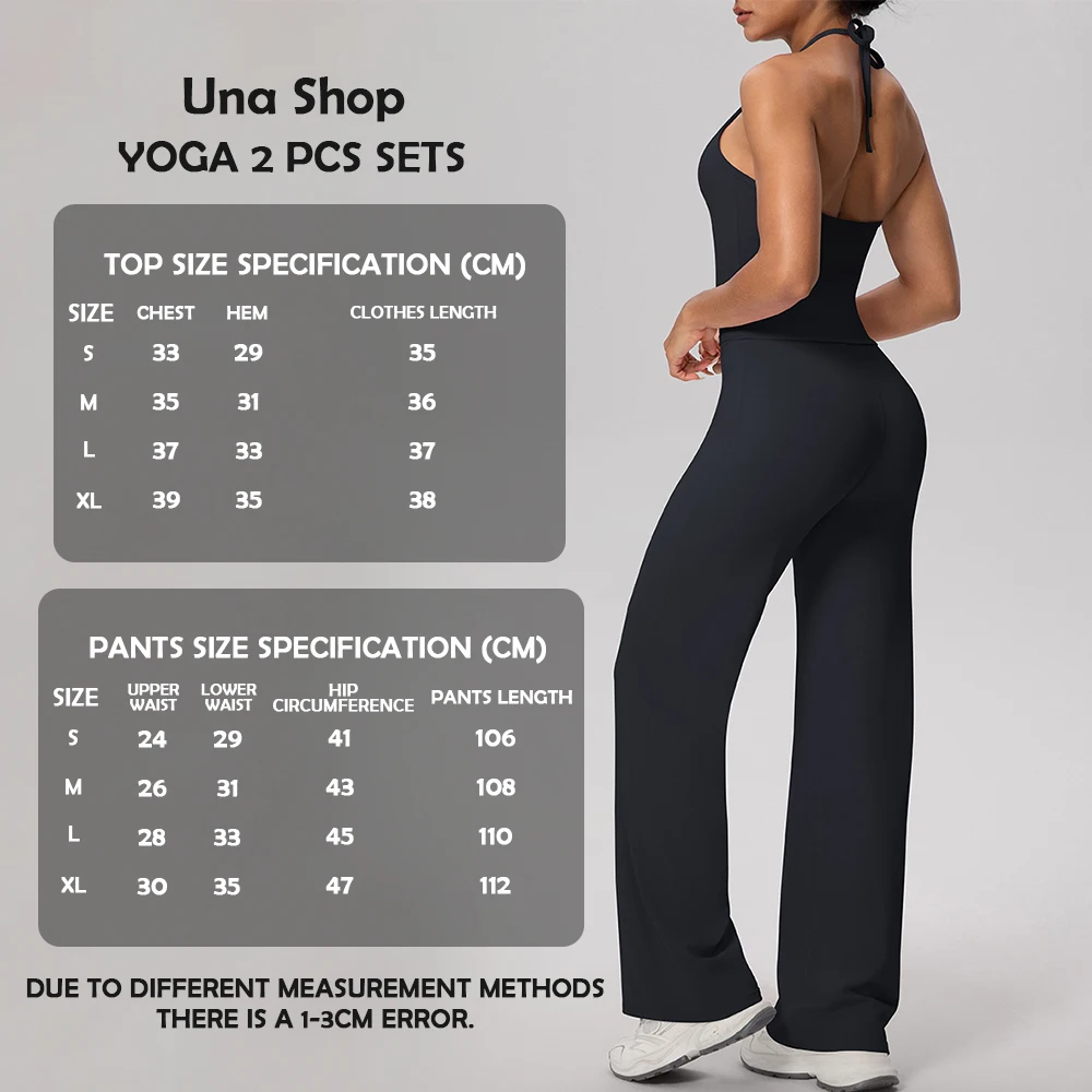 

Una-Shop комплекты для йоги из 2 предметов для женщин, топ с бретелькой на шее, костюмы для фитнеса, широкие брюки для тренировок, спортивные брюки с эффектом пуш-ап, спортивная одежда для спортзала