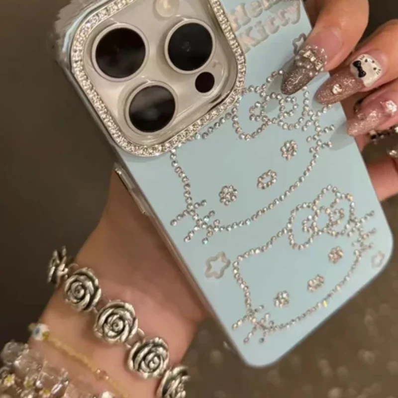 Custodia per telefono Apple Sanrio Hello Kitty di lusso con diamanti pieni per IPhone 12 13 14 15 Pro Max Versione coreana Custodia protettiva antigoccia